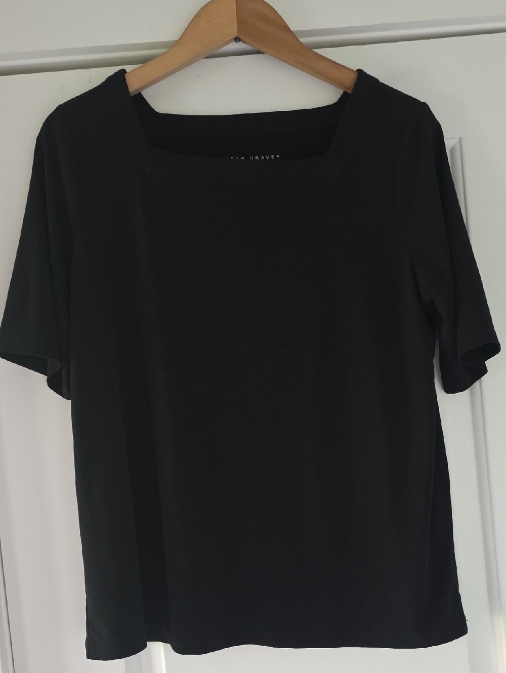 Susan Graver Black Square-Neck Short Sleeve Top